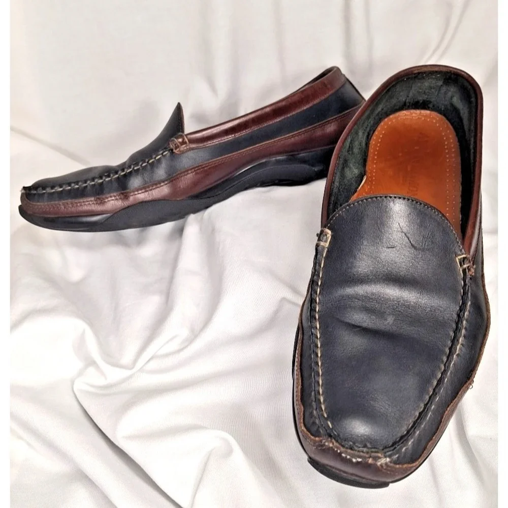 Allen Edmonds Boulder Driving Moc Loafers Black Brown Leather 14B Slip On Casual